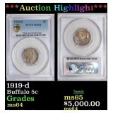PCGS 1919-d Buffalo Nickel 5c ms64 PCGS