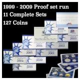 1999-2009 Proof Set Run 127 Coins 11 Complete Sets