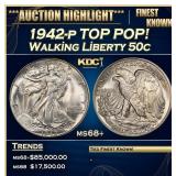 1942-p Walking Liberty Half Dollar TOP POP! 50c ms