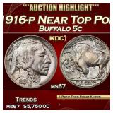 1916-p Buffalo Nickel Near Top Pop! 5c ms67 SEGS