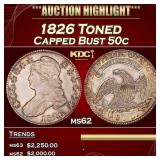 1826 Capped Bust Half Dollar Toned 50c ms62 USCG