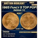 1865 Fancy 5 Indian Cent TOP POP! 1c ms67 rb SEGS