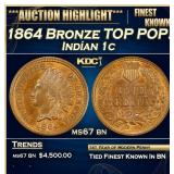 1864 Bronze Indian Cent TOP POP! 1c ms67 bn SEGS