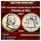 1951 Proof Franklin Half Dollar Rainbow Toned Near
