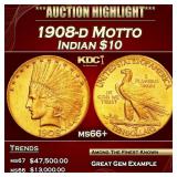 1908-d Motto Gold Indian Eagle $10 ms66+ SEGS