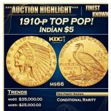 1910-p Gold Indian Half Eagle TOP POP! $5 ms66 USC
