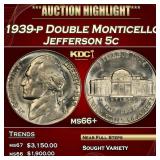 1939-p Double Monticello Jefferson Nickel 5c ms66+