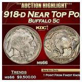 1918-d Buffalo Nickel Near Top Pop! 5c ms66 SEGS