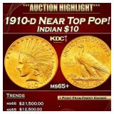 1910-d Gold Indian Eagle Near Top Pop! $10 ms65+ S