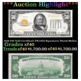 1928 $50 Gold Certificate FR-2404 Signatures Woods