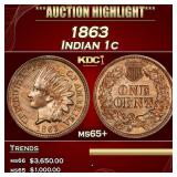 1863 Indian Cent 1c Grades ms65+