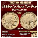 1938-d/d Buffalo Nickel Near Top Pop 5c ms67+ SEGS