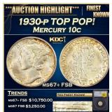 1930-p Mercury Dime TOP POP! 10c ms67+ FSB SEGS