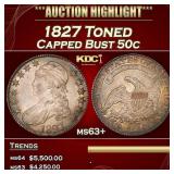 1827 Capped Bust Half Dollar Toned 50c ms63+ SEGS