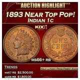 1893 Indian Cent Near Top Pop! 1c ms66+ rb SEGS