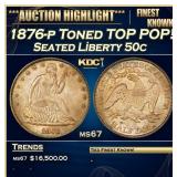 1876-p Seated Half Dollar Toned TOP POP! 50c ms67