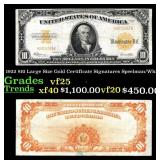 1922 $10 Large Size Gold Certificate Grades vf+ Si