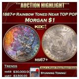 1887-p Morgan Dollar Rainbow Toned Near TOP POP! $