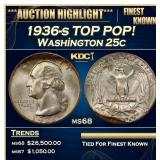 1936-s Washington Quarter TOP POP! 25c Grades ms68