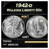 1942-d Walking Liberty Half Dollar 50c Grades ms67