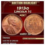 1913-d Lincoln Cent 1c ms65+ rb SEGS