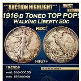 1916-d Walking Liberty Half Dollar Toned TOP POP!