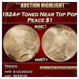 1924-p Peace Dollar Toned Near Top Pop! $1 ms67+ S