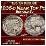 1936-d Buffalo Nickel Near Top Pop 5c ms67 SEGS