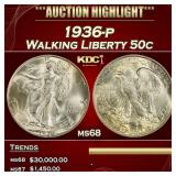 1936-p Walking Liberty Half Dollar 50c ms68 SEGS