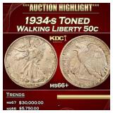 1934-s Walking Liberty Half Dollar Toned 50c ms66+