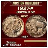 1927-p Buffalo Nickel 5c ms67 SEGS