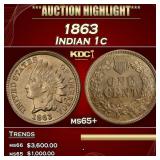 1863 Indian Cent 1c ms65+ SEGS