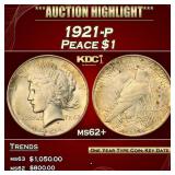 1921-p Peace Dollar $1 ms62+ USCG