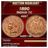 1890 Indian Cent 1c ms65+ rb SEGS