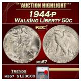 1944-p Walking Liberty Half Dollar 50c ms67 SEGS