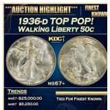 1936-d Walking Liberty Half Dollar TOP POP! 50c ms