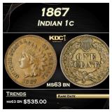 1867 Indian Cent 1c Grades ms63 bn