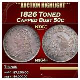 1826 Capped Bust Half Dollar Toned 50c ms64+ SEGS