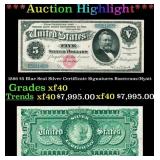 1886 $5 Blue Seal Silver Certificate Grades xf Sig