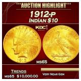 1912-p Gold Indian Eagle $10 ms65 SEGS