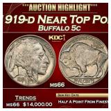 1919-d Buffalo Nickel Near Top Pop! 5c ms66 SEGS