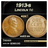 1913-s Lincoln Cent 1c Grades ms63 bn
