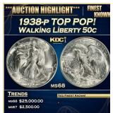 1938-p Walking Liberty Half Dollar TOP POP! 50c ms