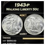 1943-p Walking Liberty Half Dollar 50c Grades ms66