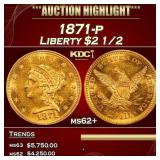 1871-p Gold Liberty Quarter Eagle $2 1/2 ms62+ USC