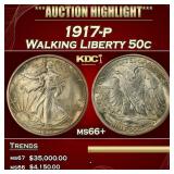 1917-p Walking Liberty Half Dollar 50c ms66+ SEGS