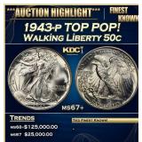 1943-p Walking Liberty Half Dollar TOP POP! 50c ms