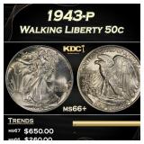 1943-p Walking Liberty Half Dollar 50c Grades ms66