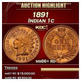 1891 Indian Cent 1c ms66+ rd SEGS