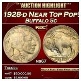 1928-d Buffalo Nickel Near Top Pop! 5c ms67 SEGS